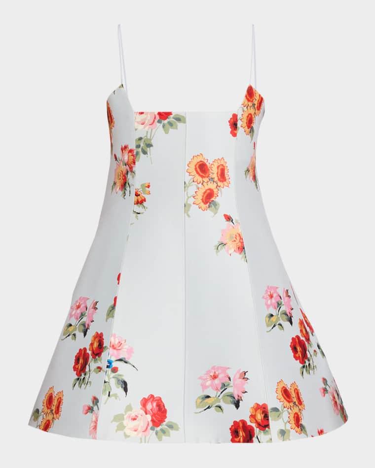 The Zinnia Floral Wool-Silk Faille Mini Dress by BRANDON MAXWELL