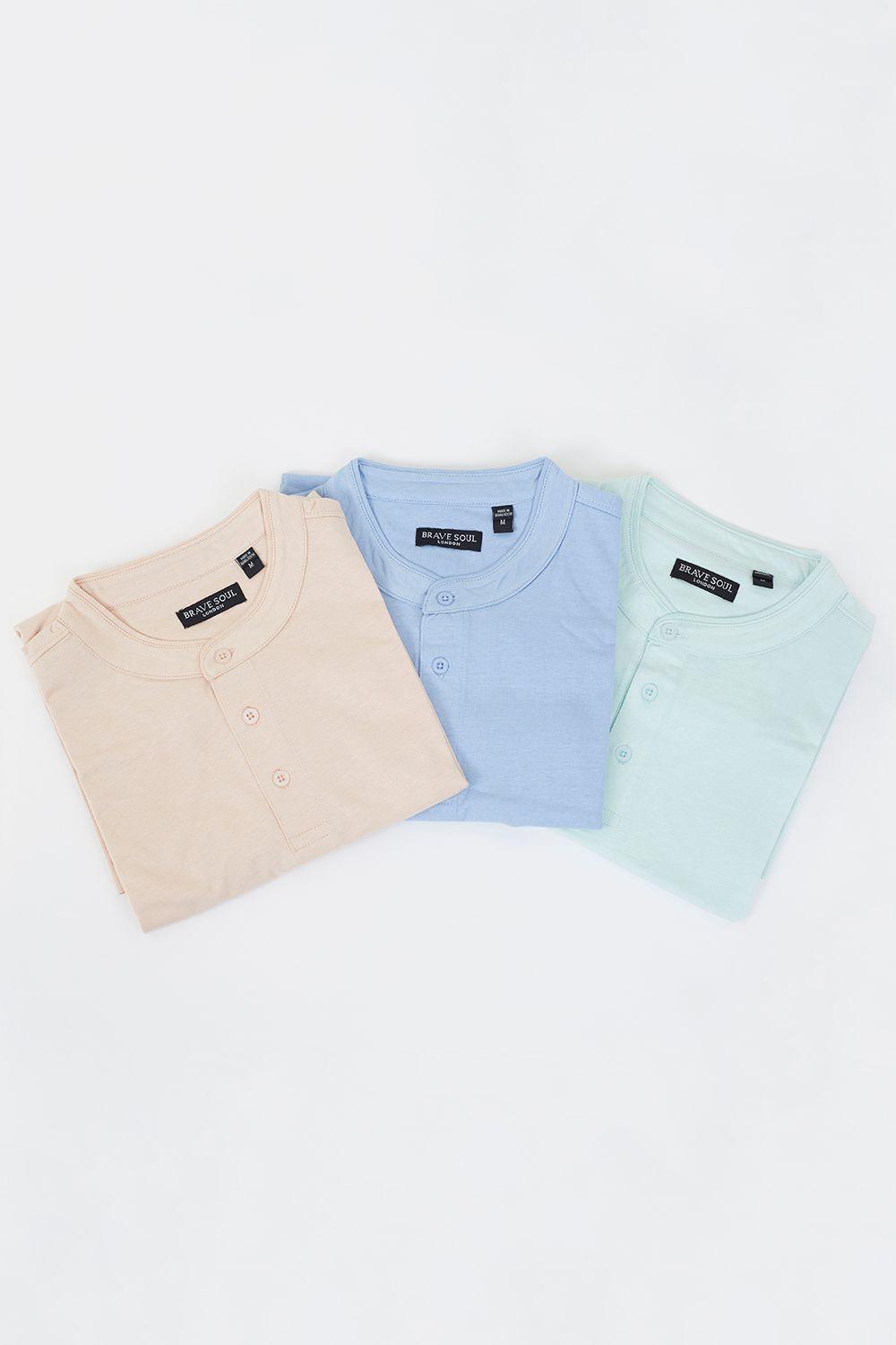 3 Pack Cotton Grandad Collar Polo Shirts by BRAVE SOUL