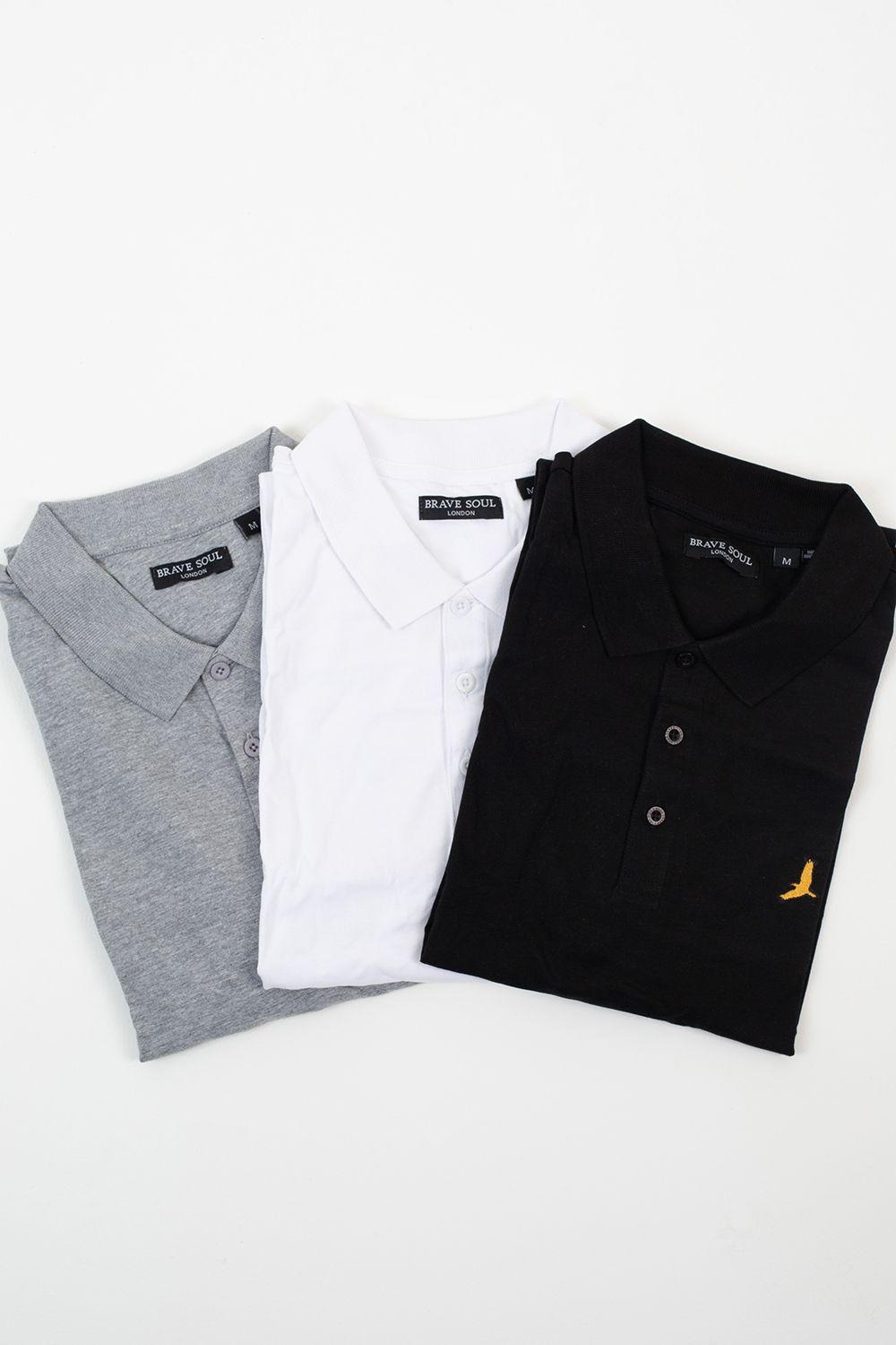 3 Pack Cotton Jersey Polo Shirts by BRAVE SOUL