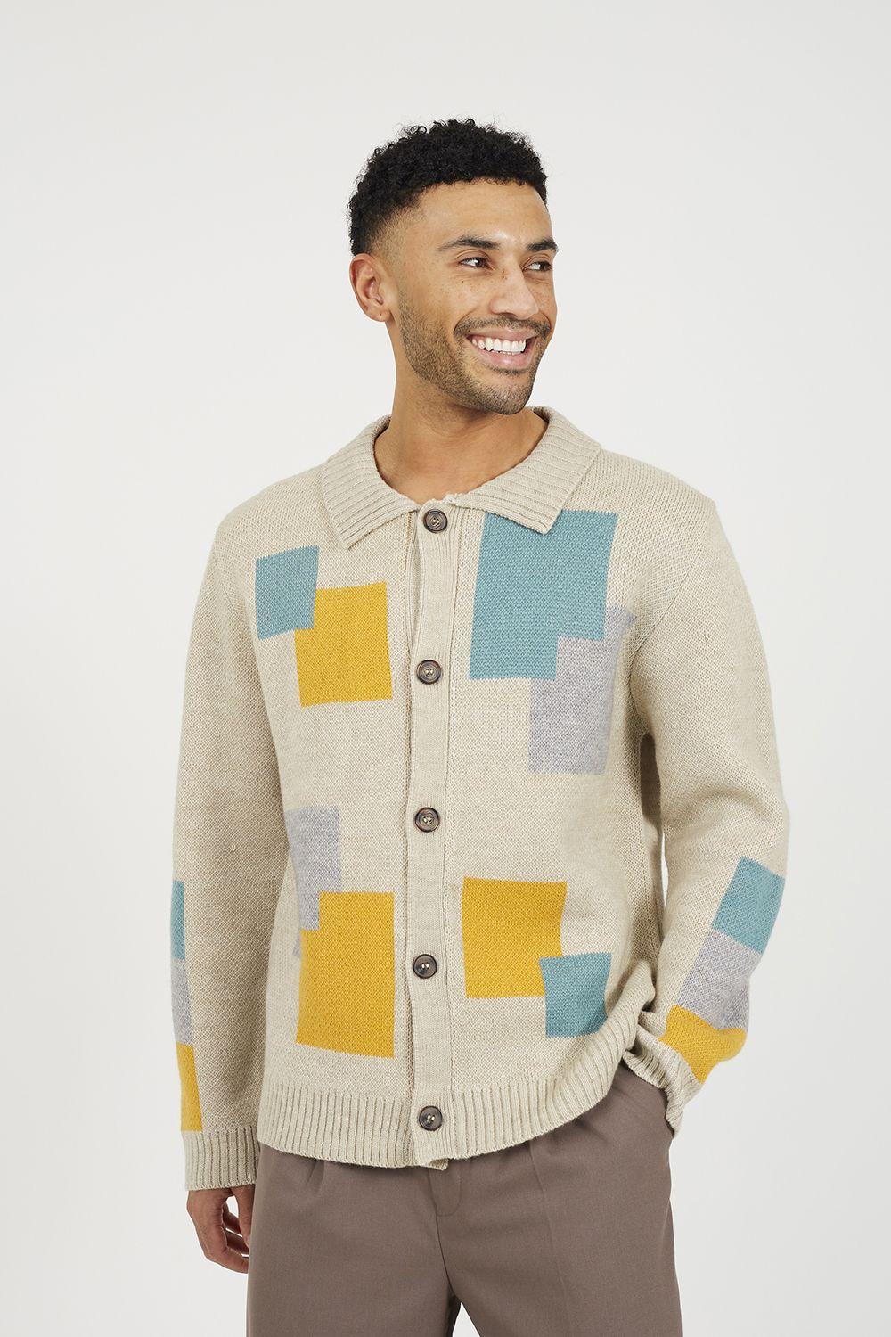 Abstract Block Pattern Cardigan by BRAVE SOUL