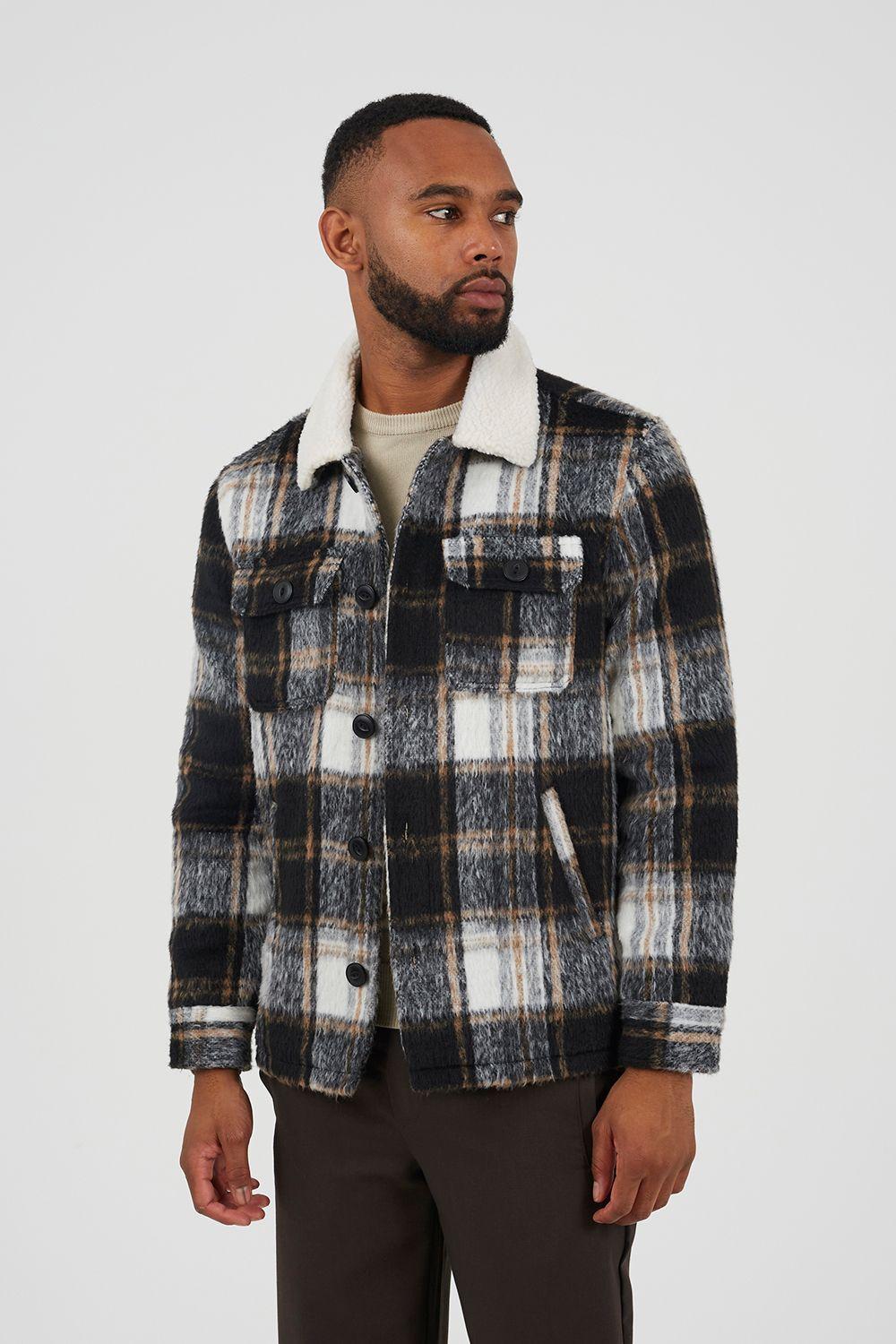 Brushed Check Jacket with Sherpa Collar by BRAVE SOUL