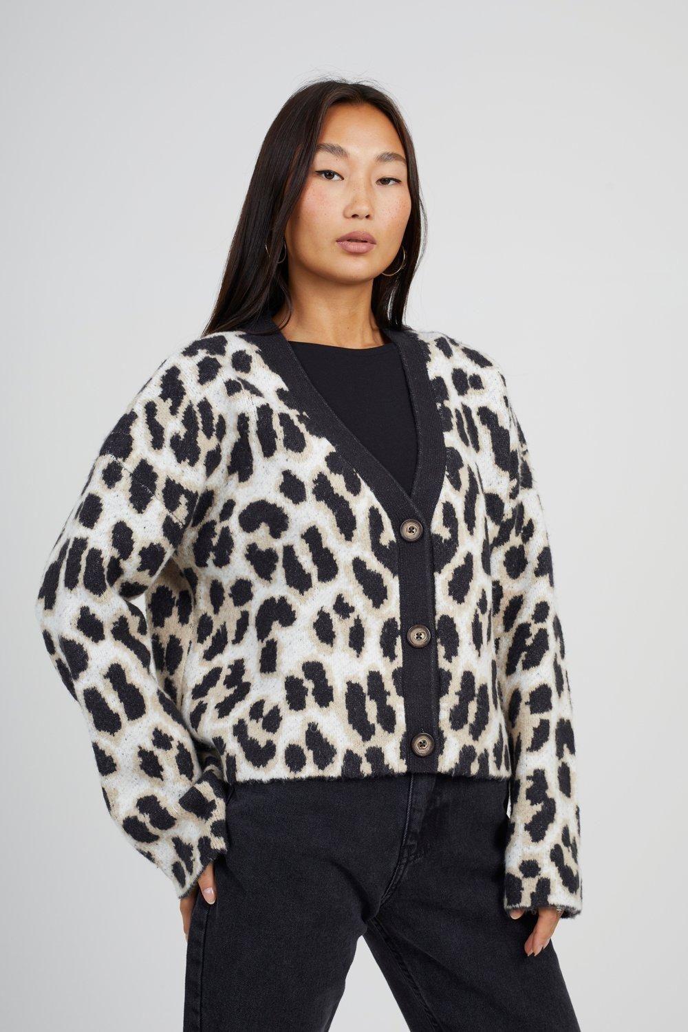 Button Through Animal Print Jacquard Knit Cardigan by BRAVE SOUL