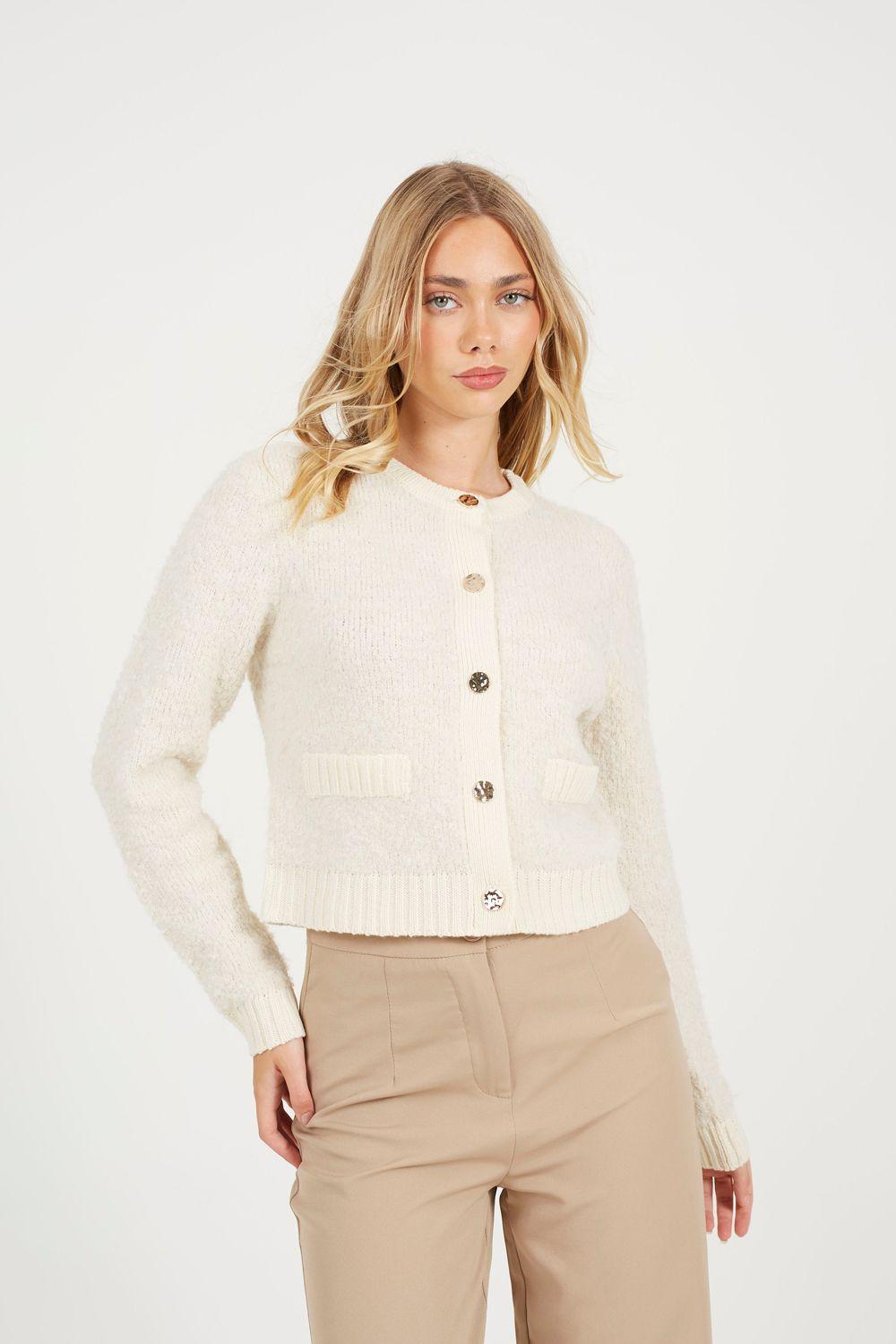 Button Through Boucle Cardigan by BRAVE SOUL