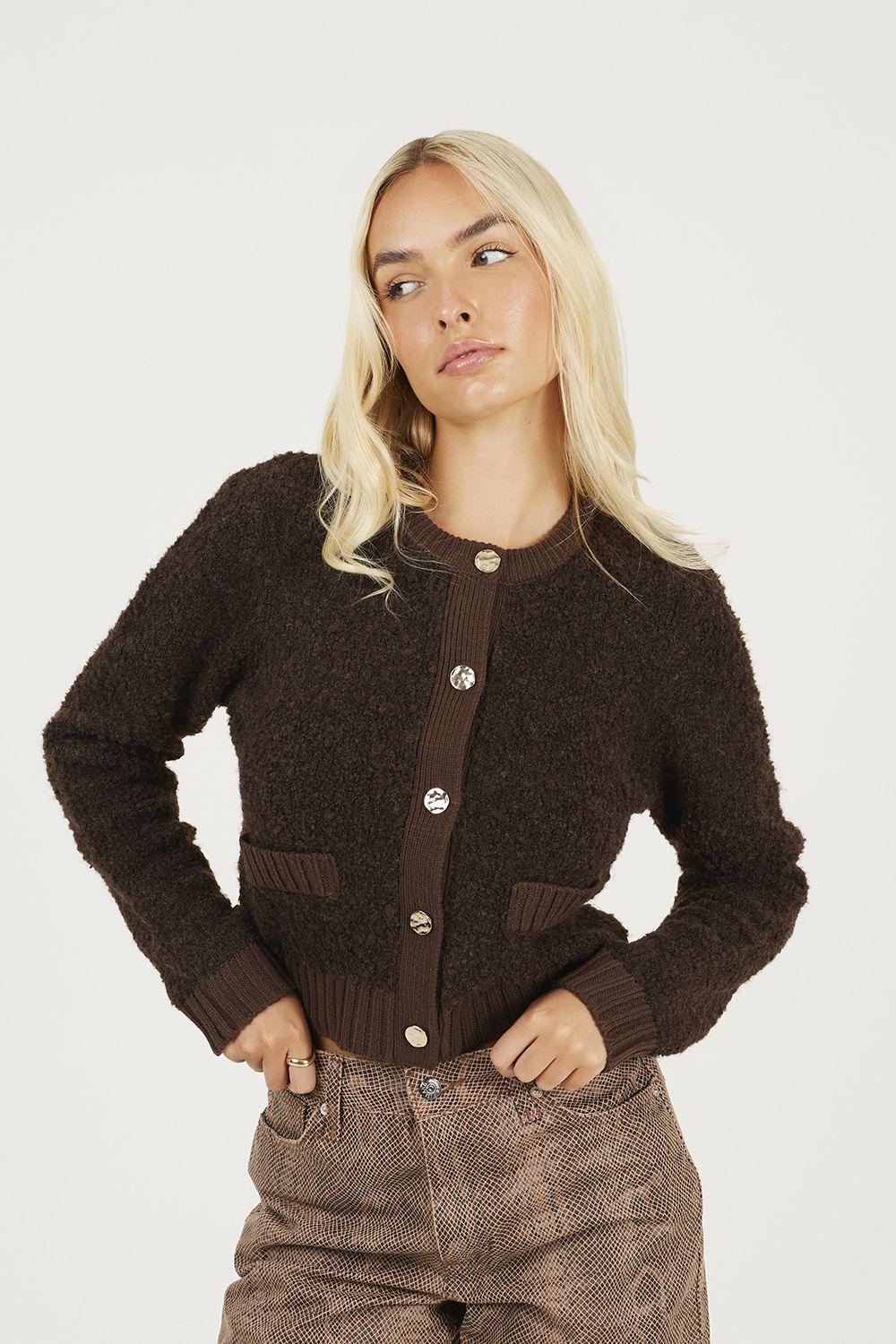 Button Through Boucle Cardigan by BRAVE SOUL