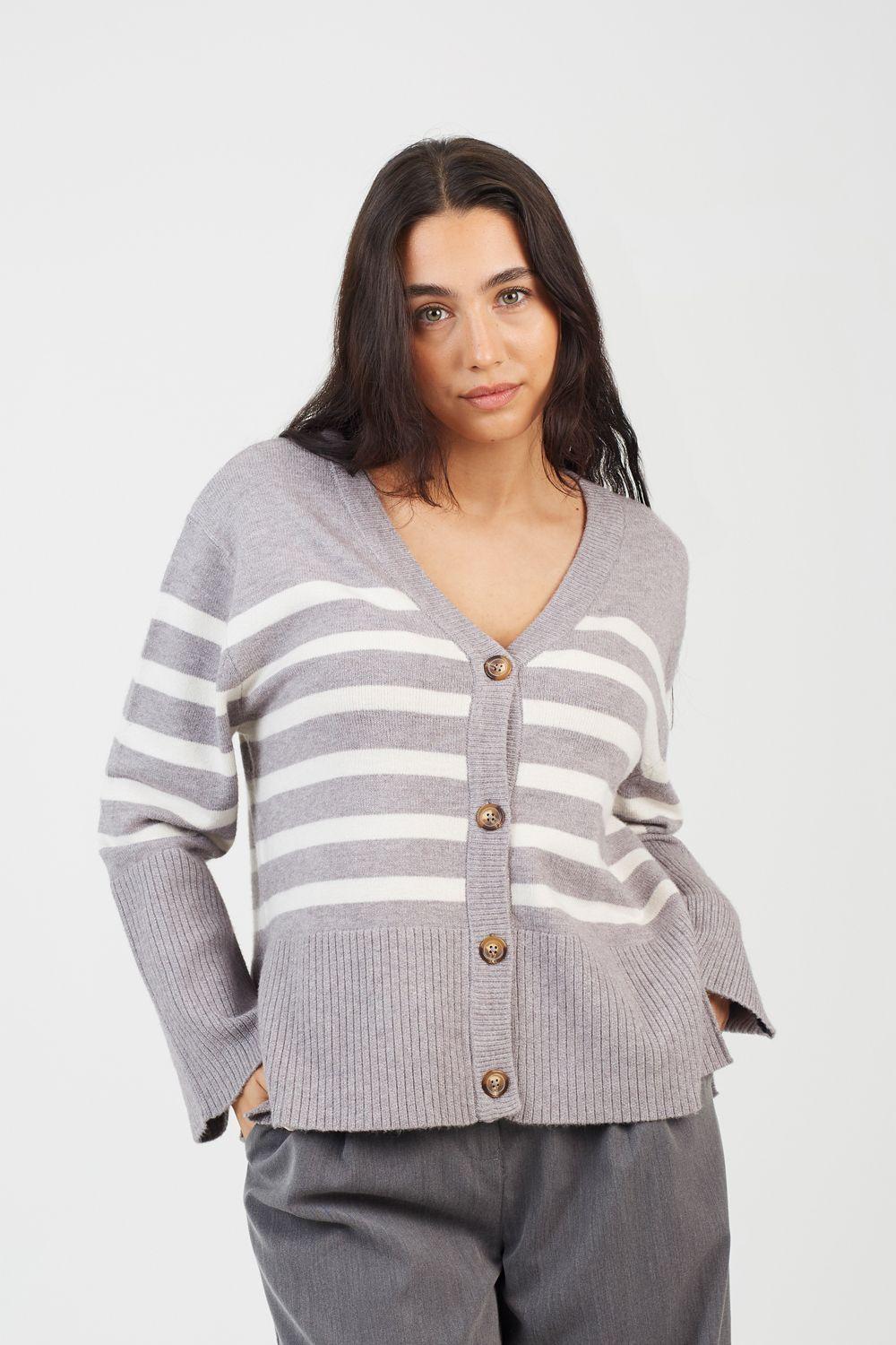 Button Through V-neck Stripe Cardigan by BRAVE SOUL