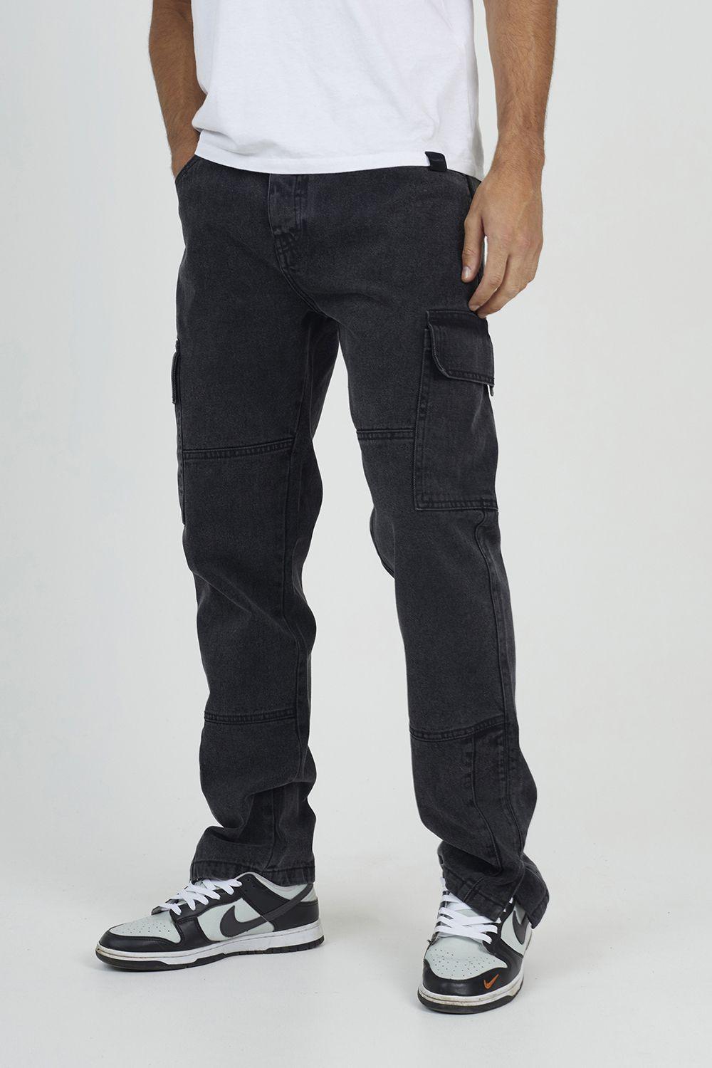 Cargo Style Denim Jeans With Side Hem Split Detail by BRAVE SOUL