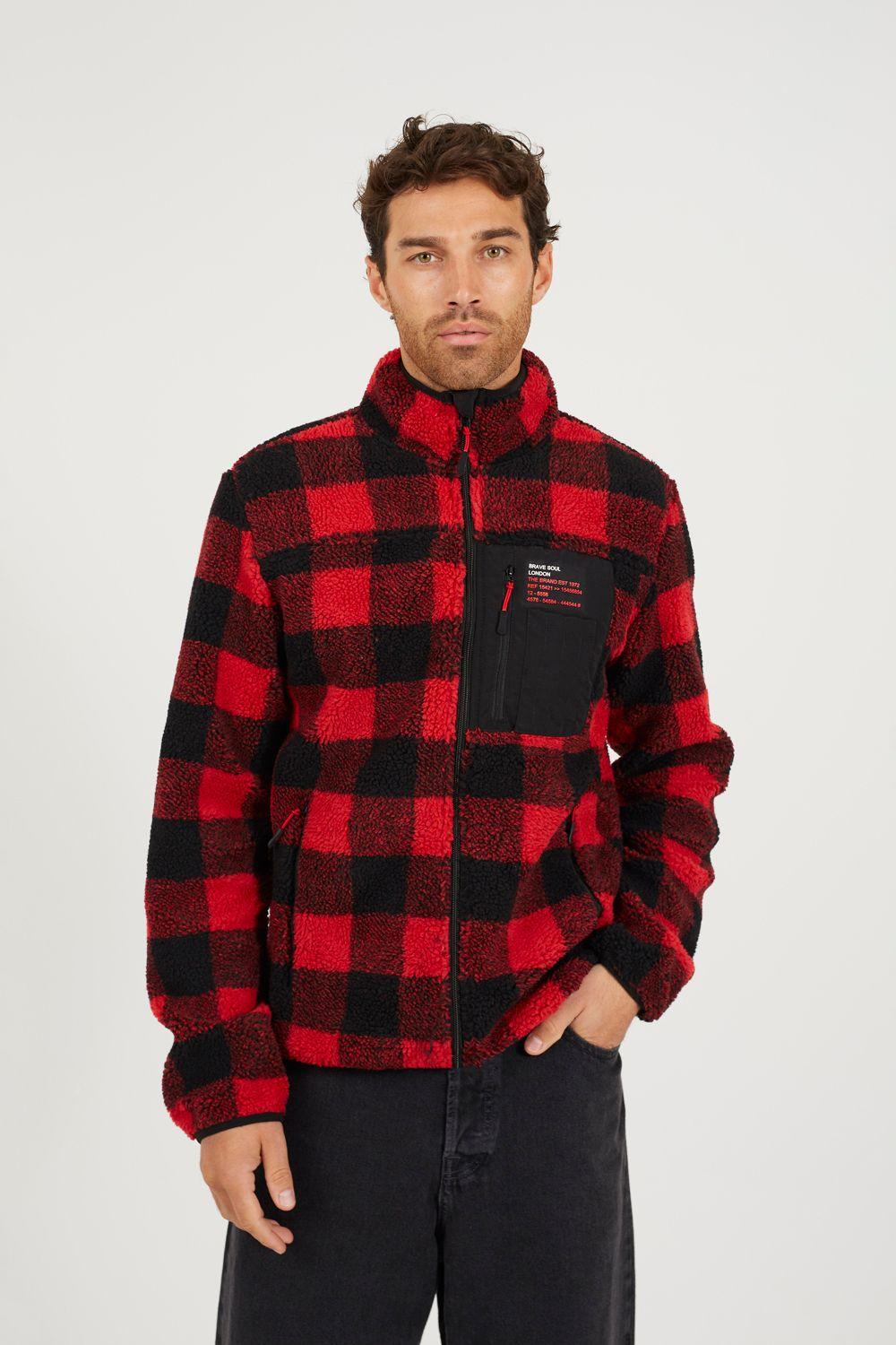 Check Zip Through Borg Fleece by BRAVE SOUL