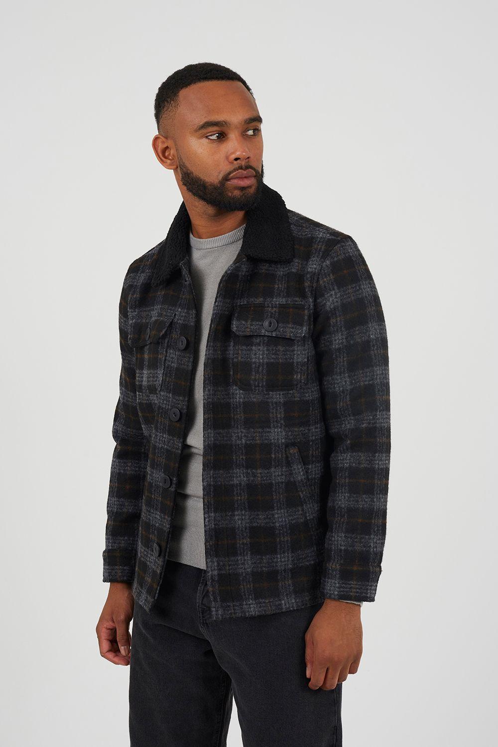 Checked Jacket with Sherpa Collar by BRAVE SOUL