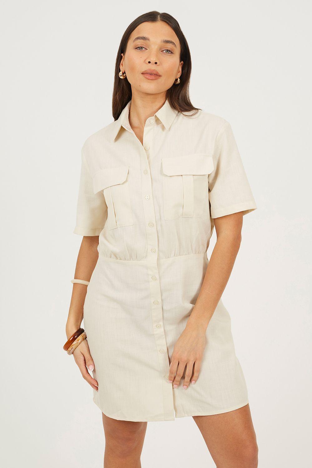 Collared Button Down Mini Shirt Dress by BRAVE SOUL