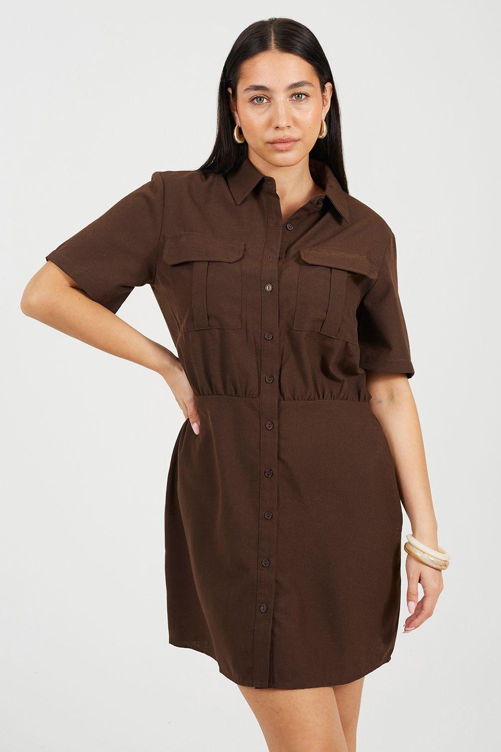 Collared Button Down Mini Shirt Dress by BRAVE SOUL