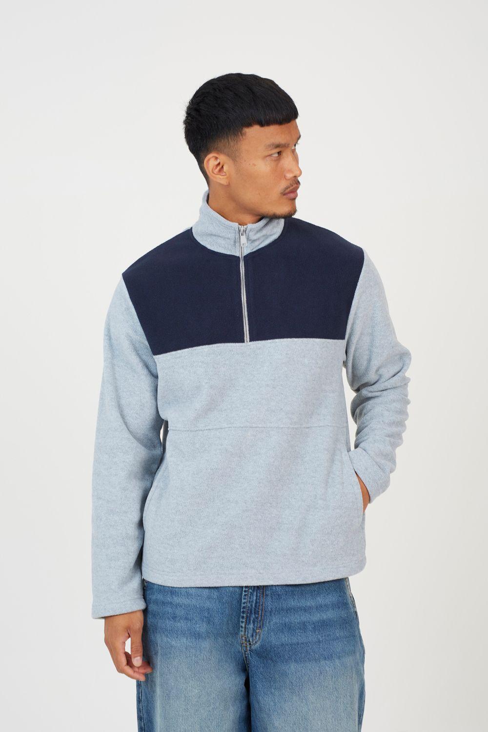 Contrast Panel Quarter Zip Sweatshirt by BRAVE SOUL