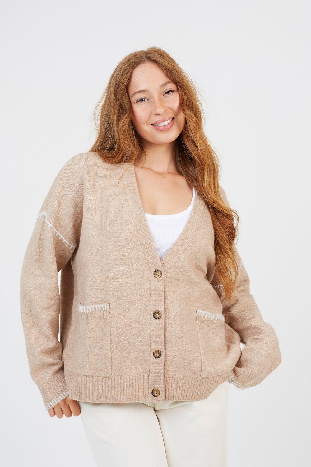 Contrast Stitch Button Through V-neck Cardigan by BRAVE SOUL