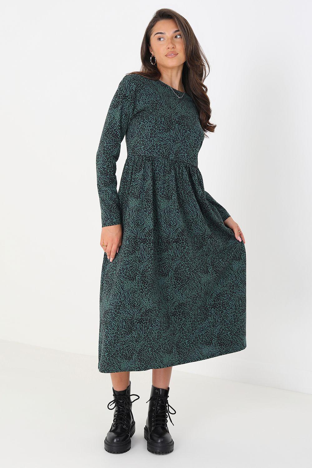 Cotton Animal Print Long Sleeve Midi Smock Dress by BRAVE SOUL