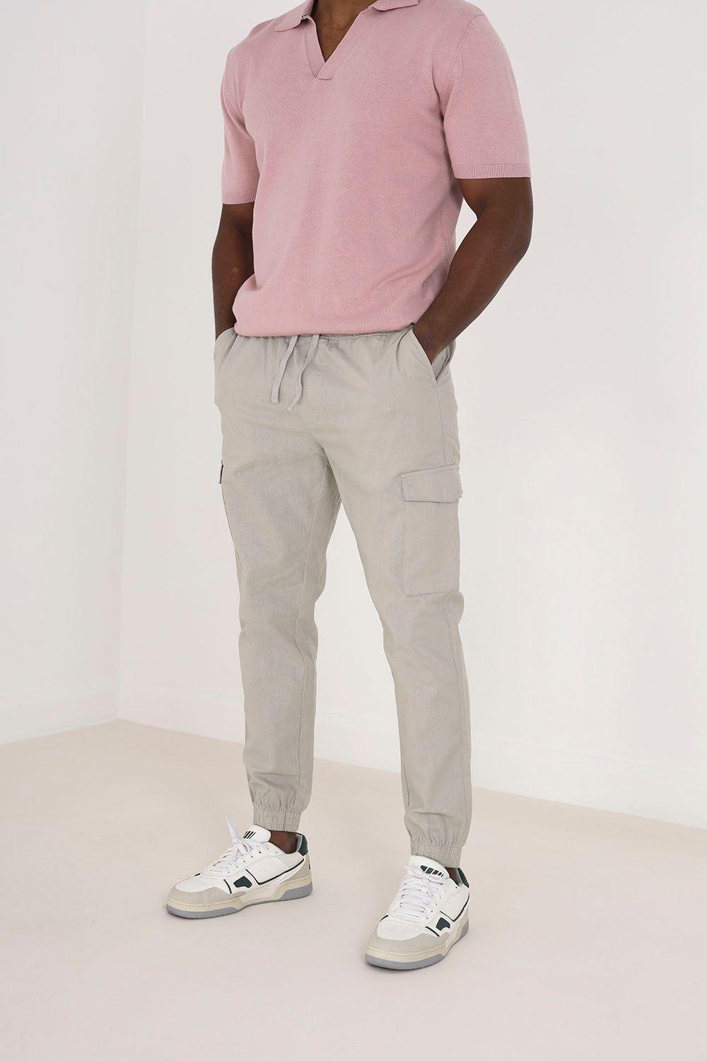 Cotton Linen Blend Cargo Trousers by BRAVE SOUL