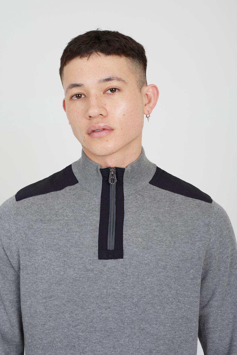 Cotton Quarter Zip Funnel Neck Contrast Knit Jumper by BRAVE SOUL