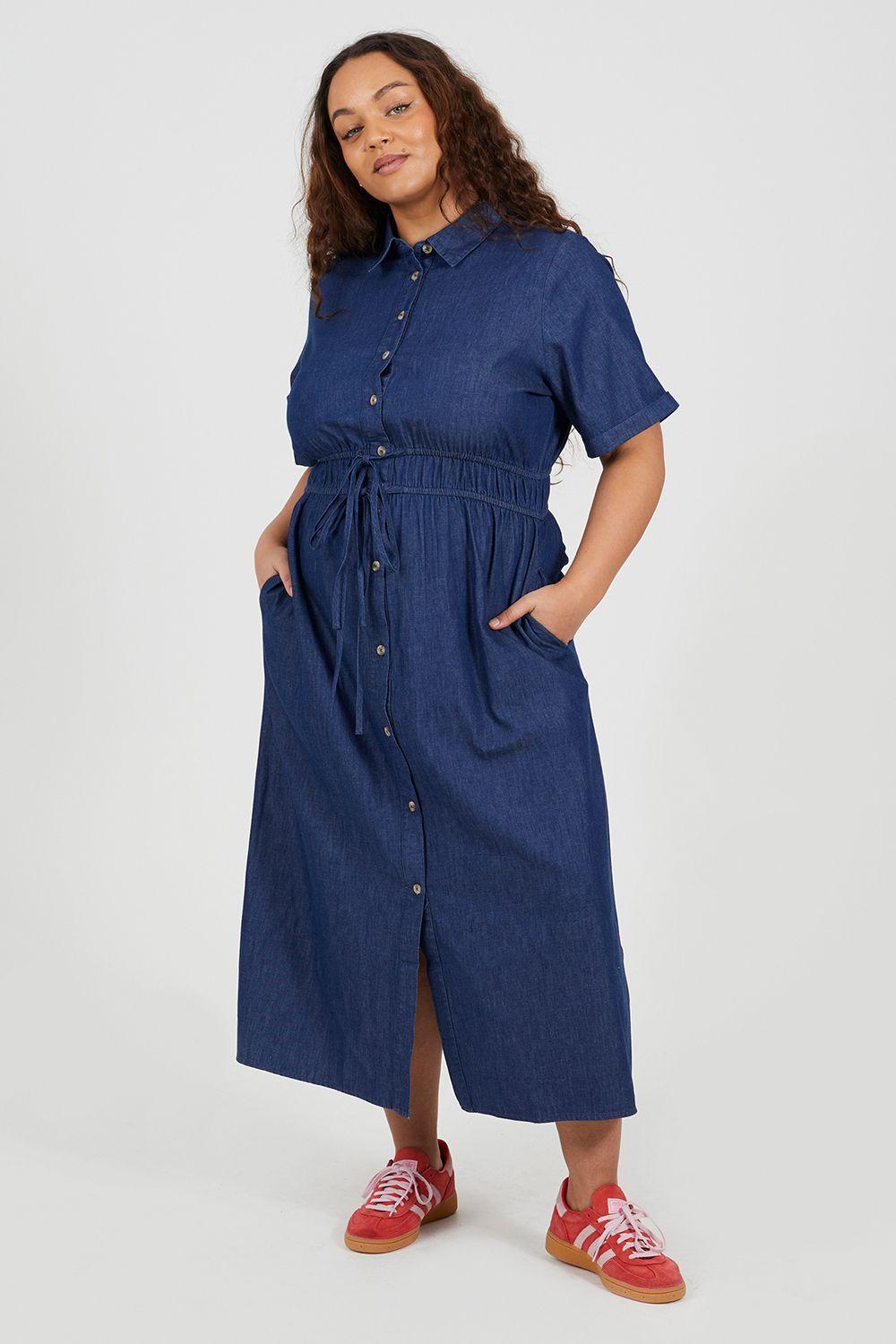 Curve Short Sleeve Chambray Midi Shirt Dress by BRAVE SOUL