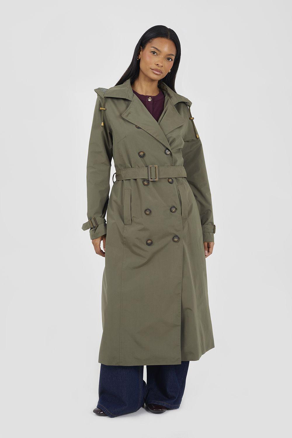 Double-Breasted Longline Trench Coat with Detachable Hood by BRAVE SOUL