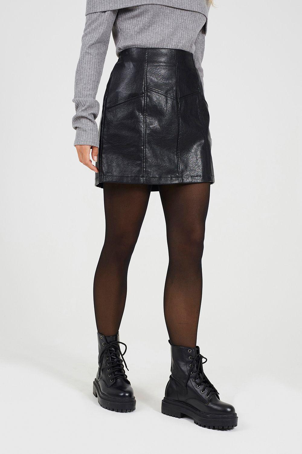 Faux Leather Mini Skirt With Pockets by BRAVE SOUL