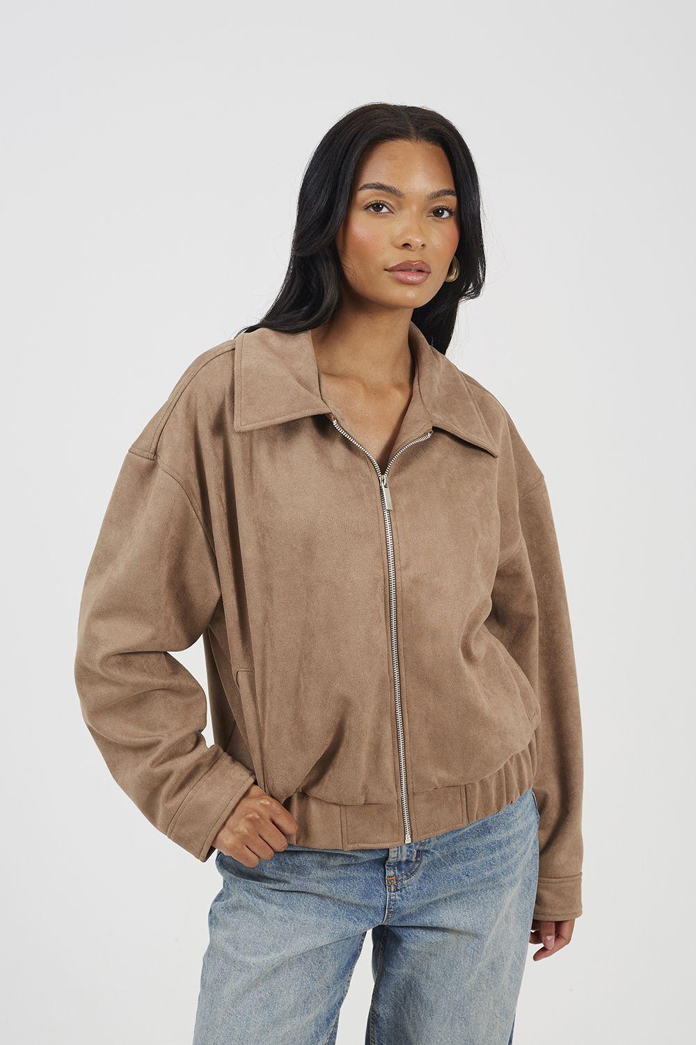 Faux Suede Bomber Jacket by BRAVE SOUL
