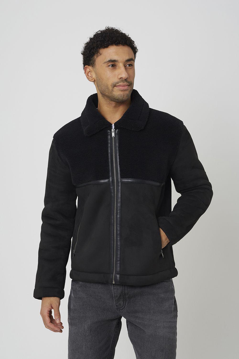 Faux Suede Jacket With Borg Panel Detail by BRAVE SOUL