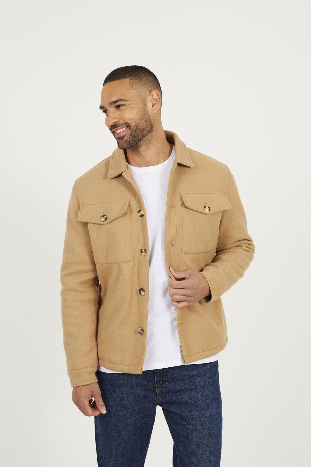 Faux Wool Button Through Padded Shacket by BRAVE SOUL