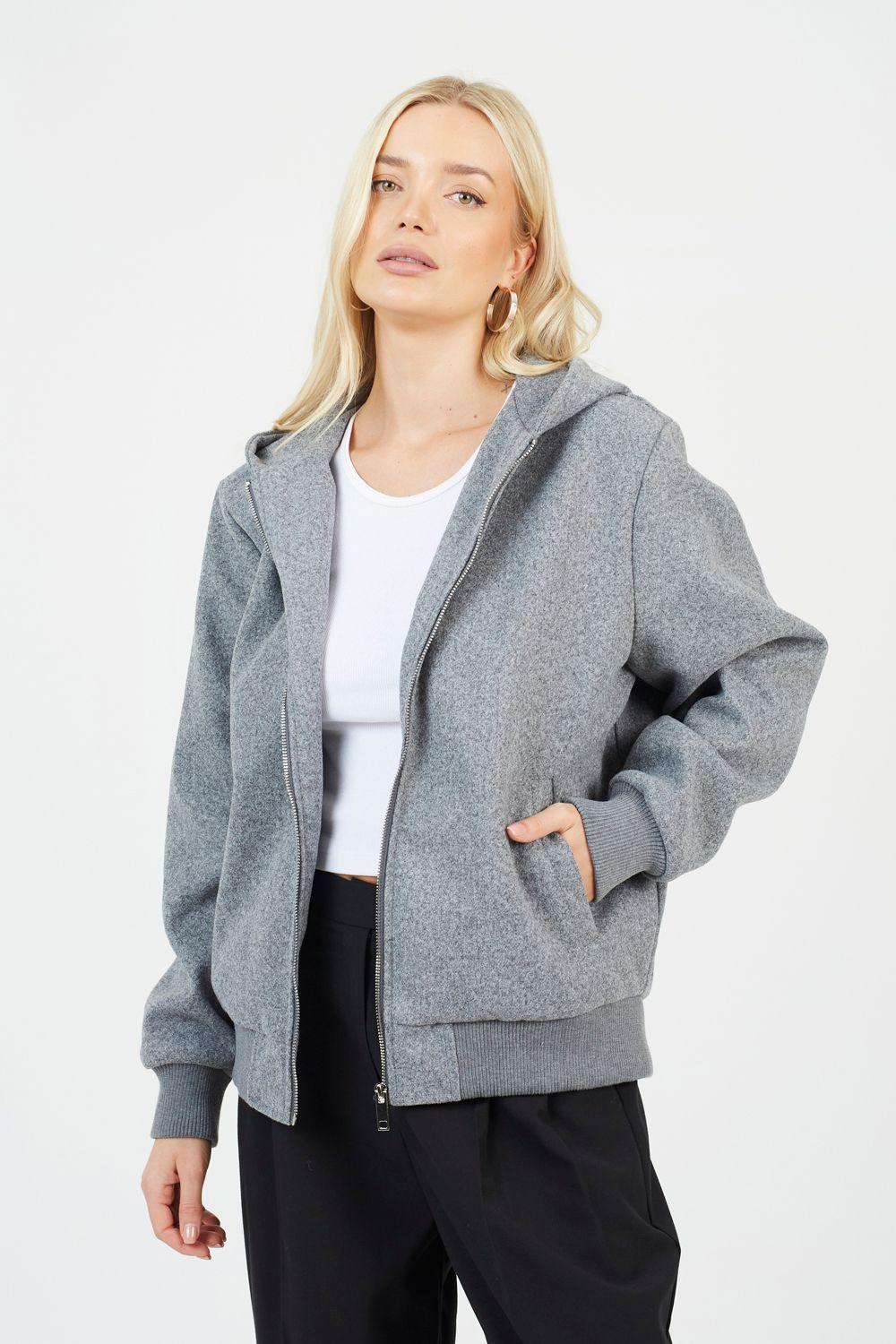 Faux Wool Hooded Bomber Jacket by BRAVE SOUL