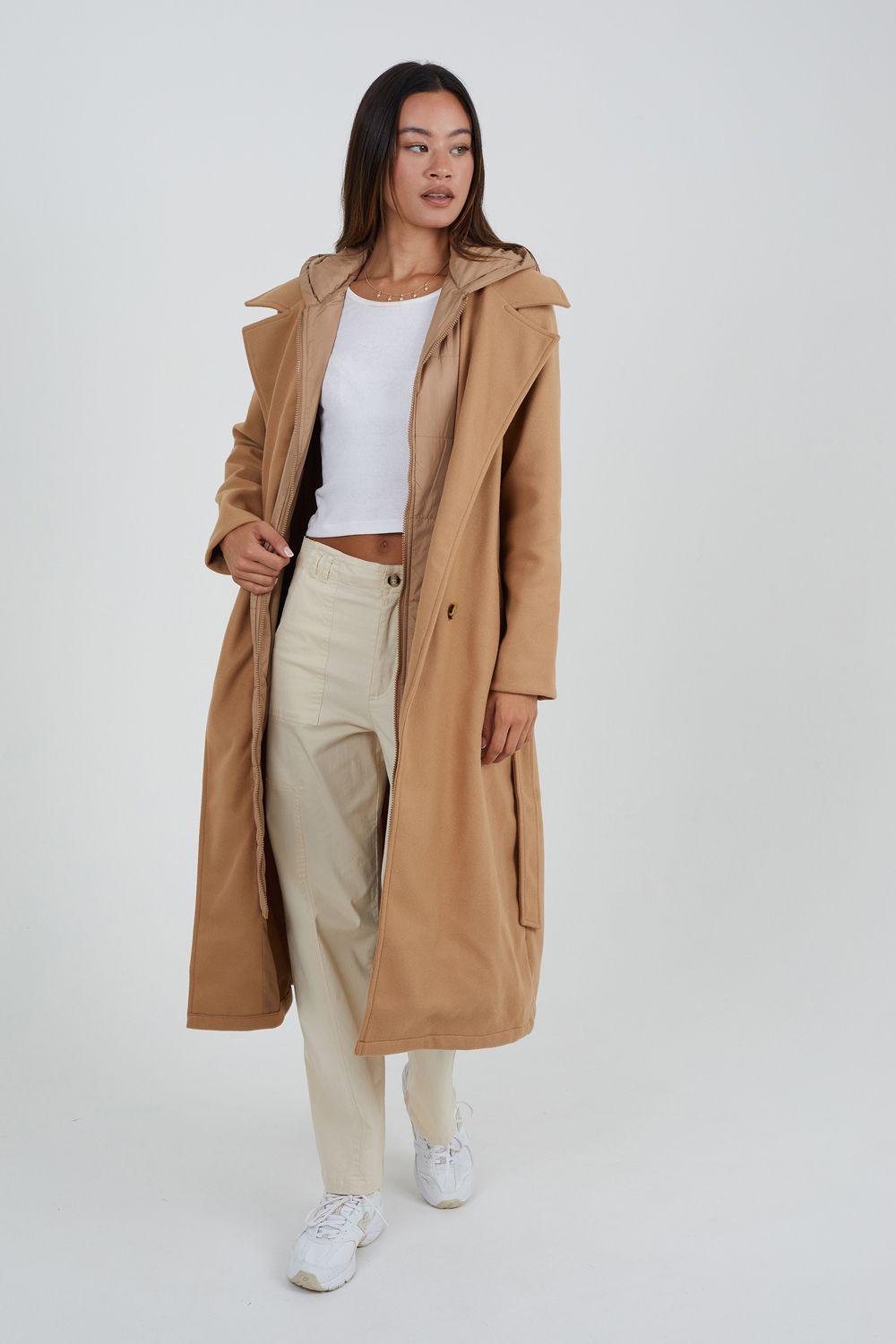 Faux Wool Maxi Hooded Trench Coat by BRAVE SOUL