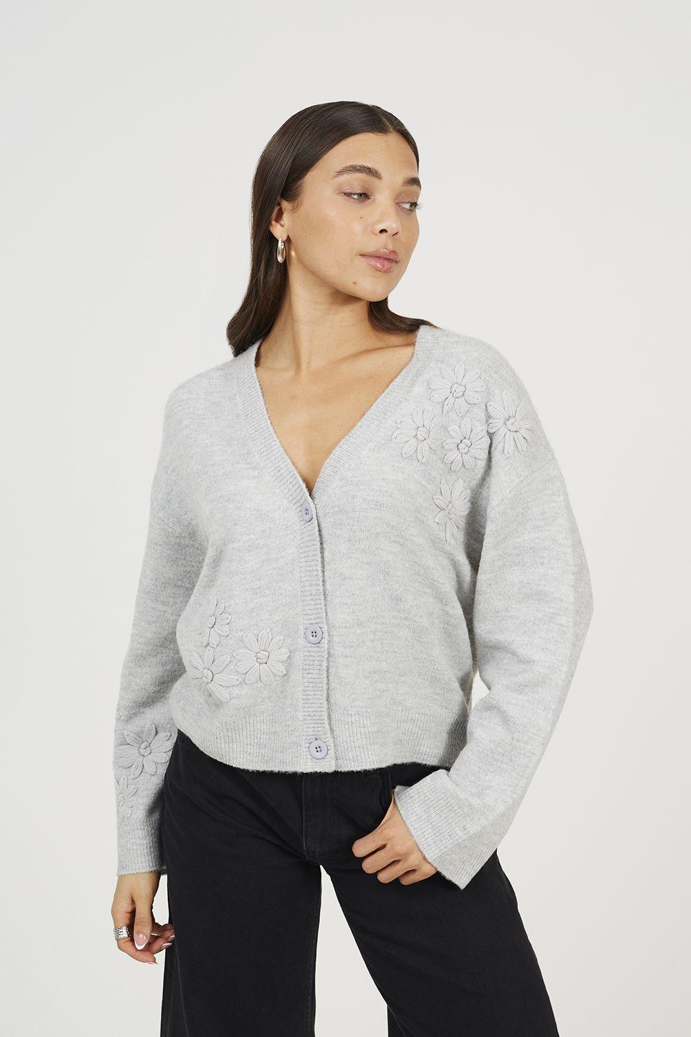 Floral Embroidery V-Neck Cardigan by BRAVE SOUL