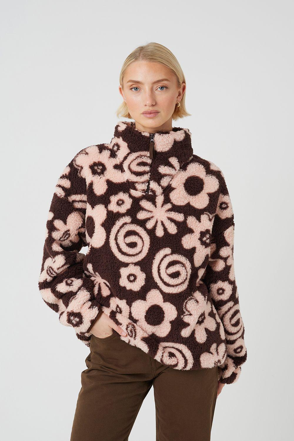 Flower Print Sherpa Fleece Sweatshirt by BRAVE SOUL