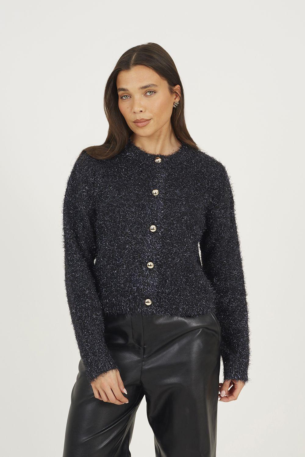 Fluffy Tinsel Knit Cardigan by BRAVE SOUL