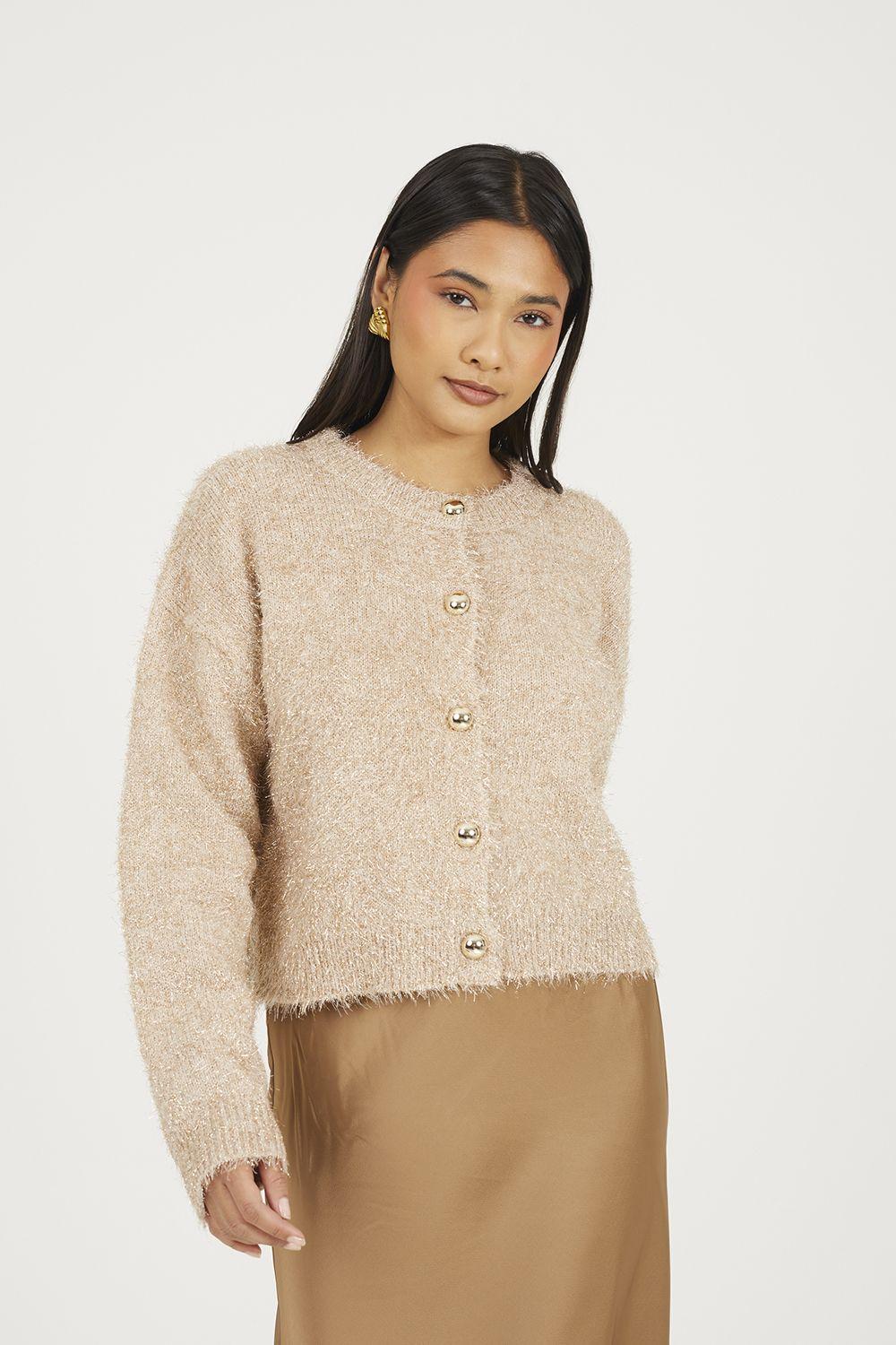 Fluffy Tinsel Knit Cardigan by BRAVE SOUL