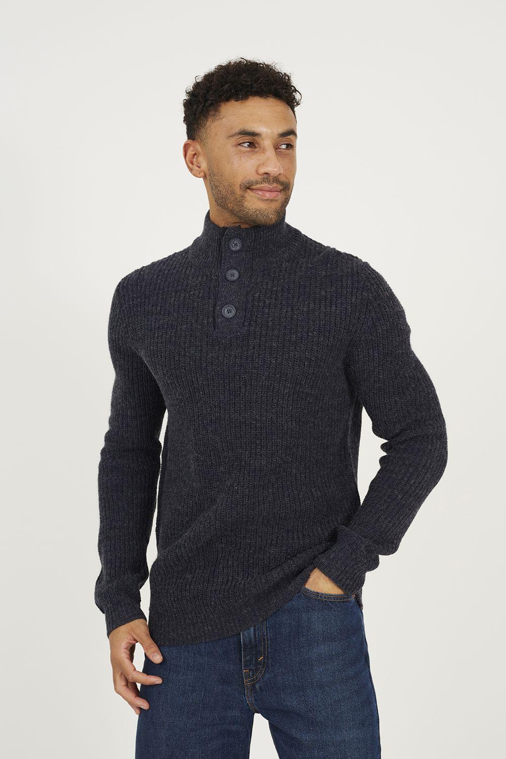 Funnel Neck Jumper with Buttons by BRAVE SOUL