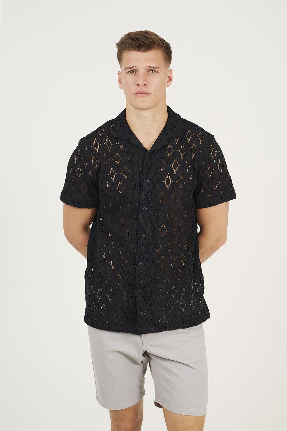 Geometric Crochet Short Sleeve Shirt by BRAVE SOUL