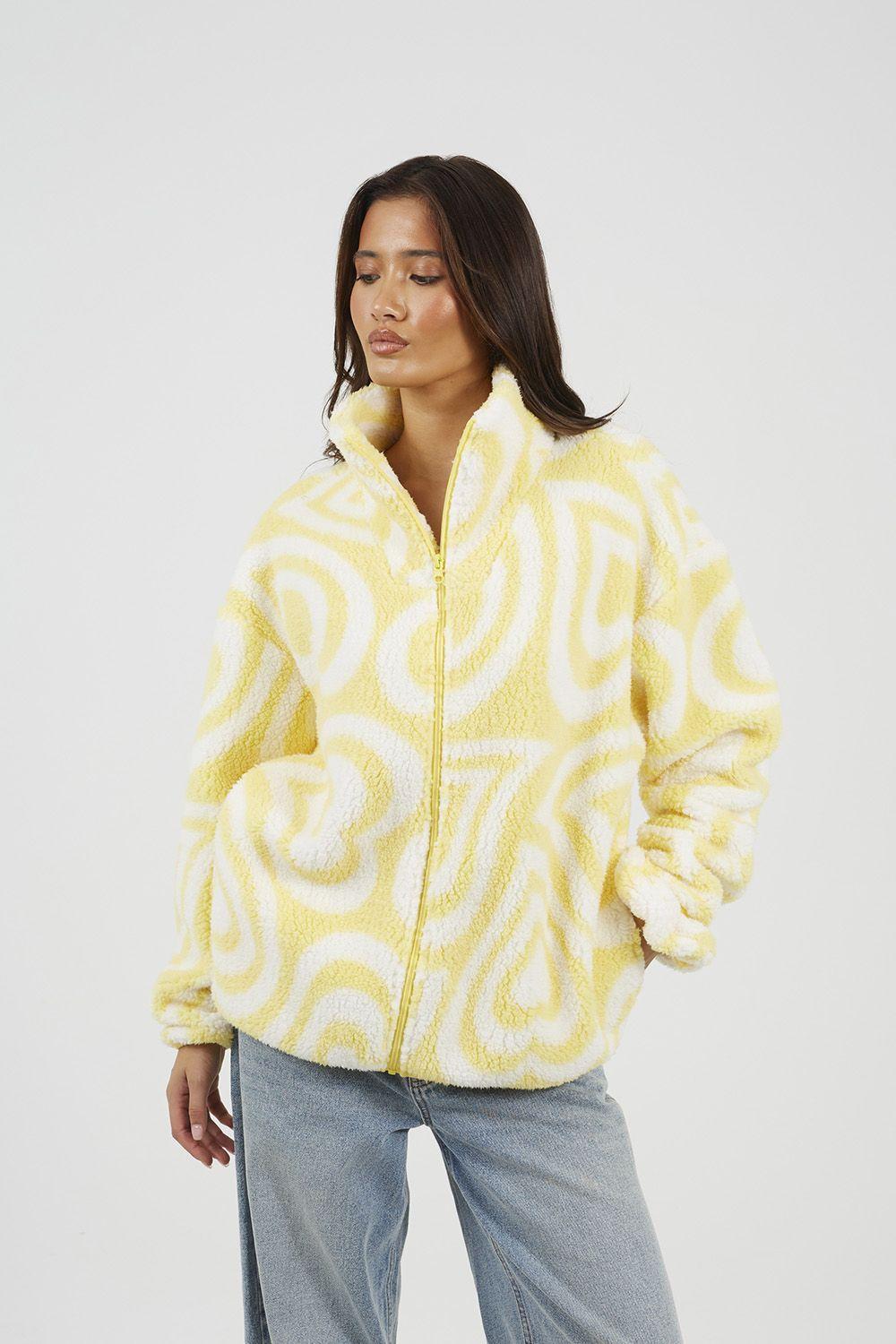 Graphic Heart Print Zip Through Sherpa Fleece by BRAVE SOUL