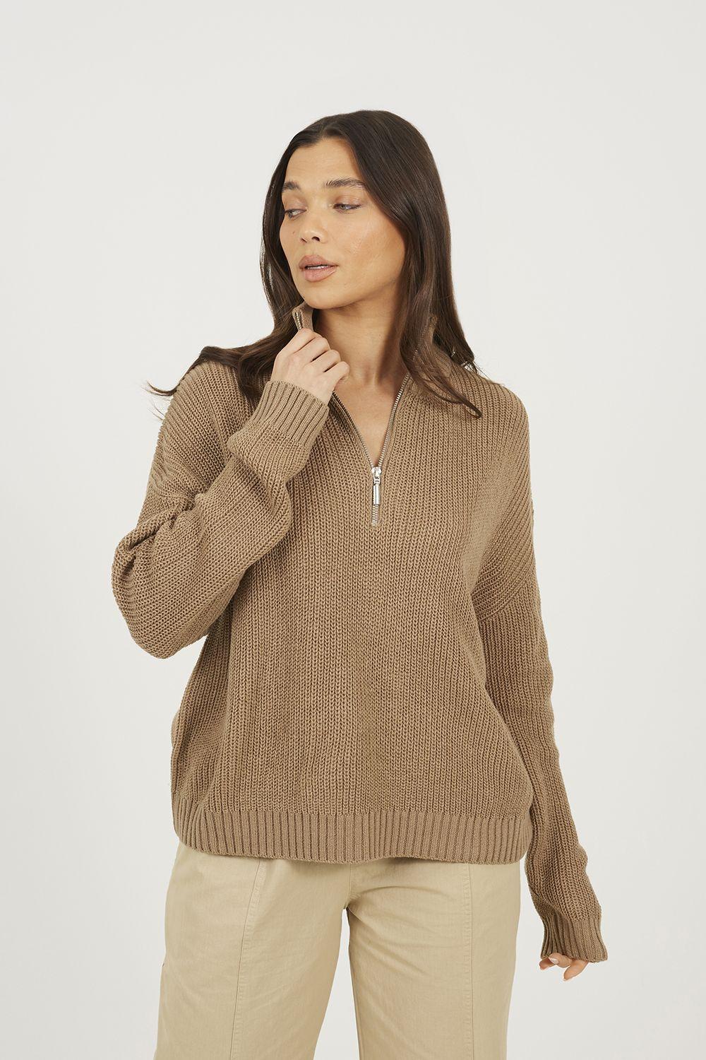 Half Zip Funnel Neck Fisherman Knit Jumper by BRAVE SOUL Half Zip Funnel Neck Fisherman Knit Jumper by BRAVE SOUL