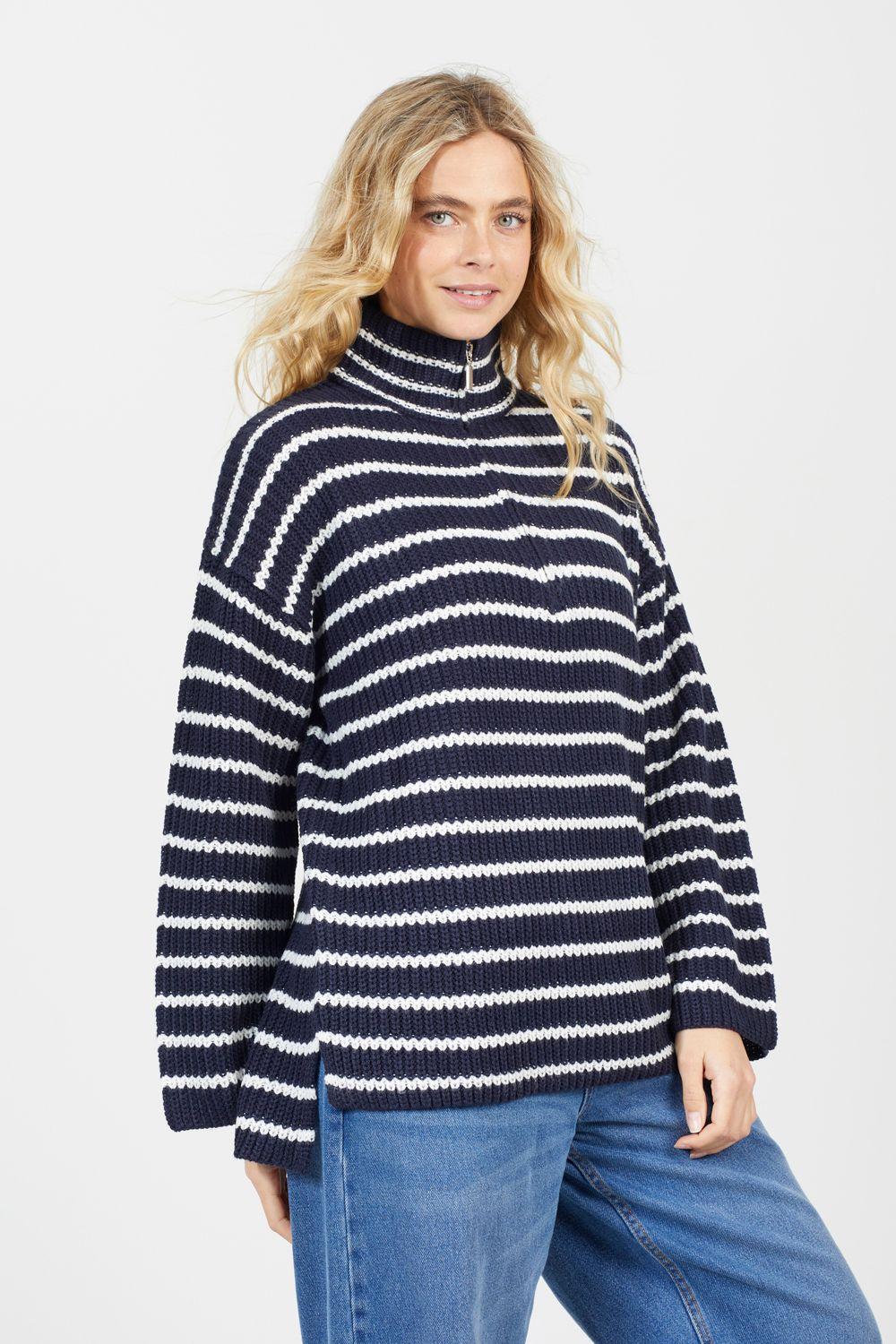 Half Zip Striped Fisherman Knit Jumper by BRAVE SOUL