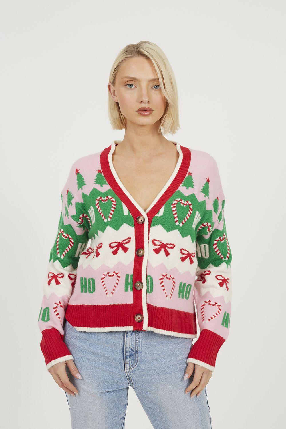 Jacquard Knit V-Neck Christmas Cardigan by BRAVE SOUL
