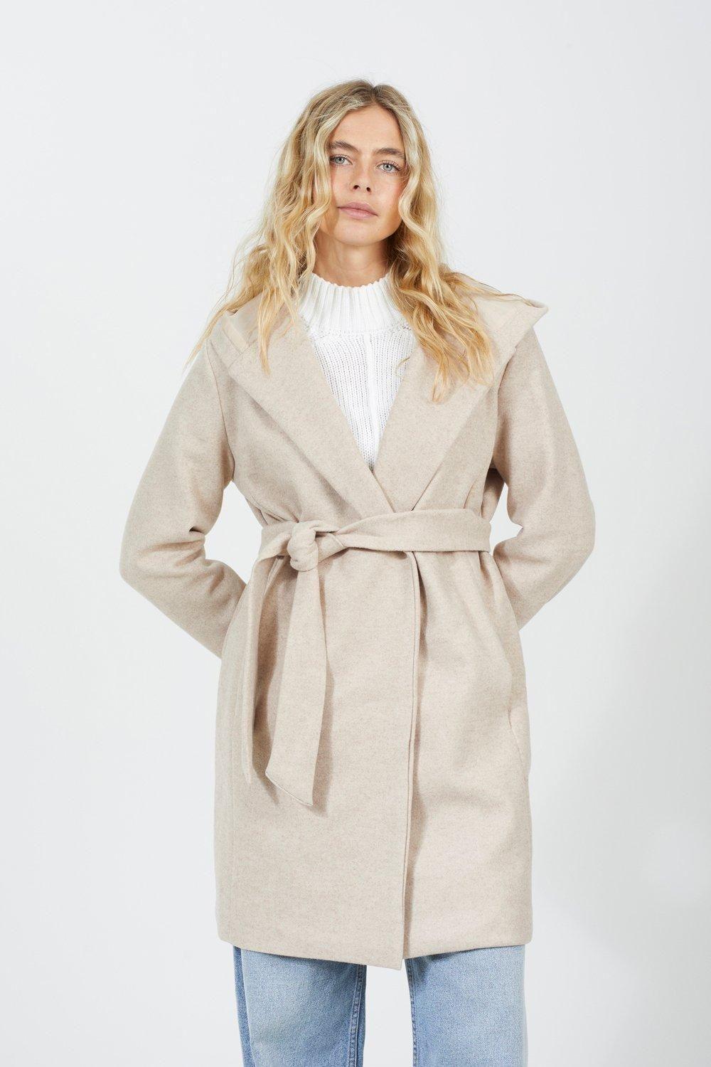 Long Hooded Jacket with Belt by BRAVE SOUL