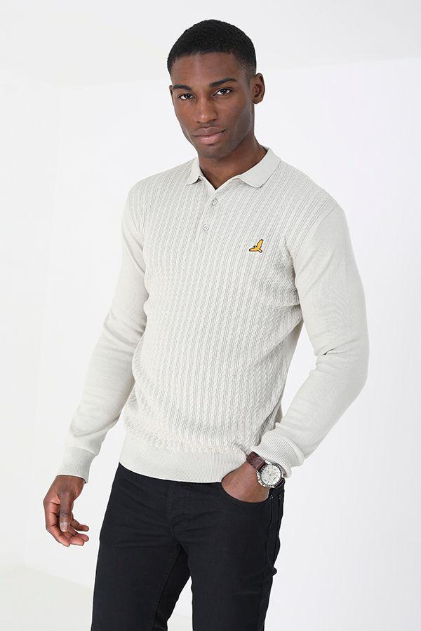 Long Sleeve Knitted Polo Shirt by BRAVE SOUL