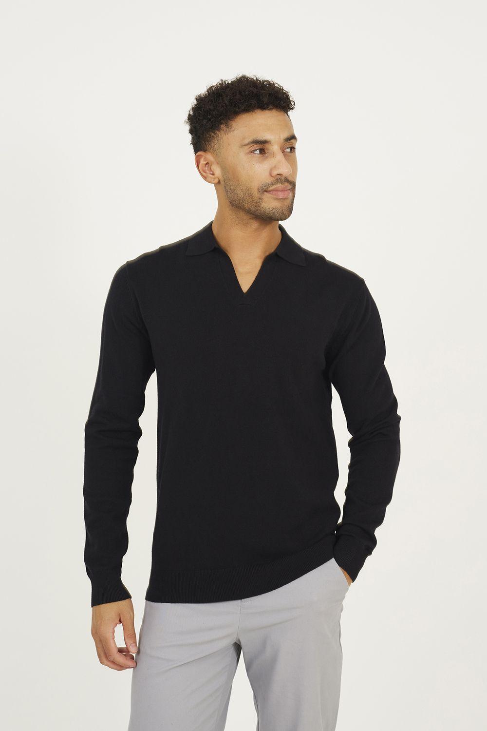 Long Sleeve Knitted Trophy Neck Polo by BRAVE SOUL