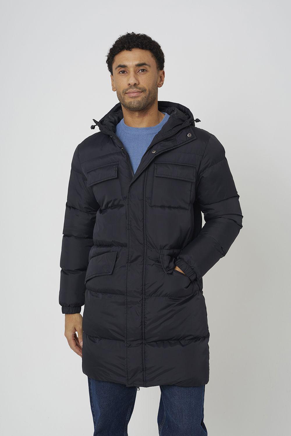 Longline Hooded Padded Jacket With Patch Pockets by BRAVE SOUL