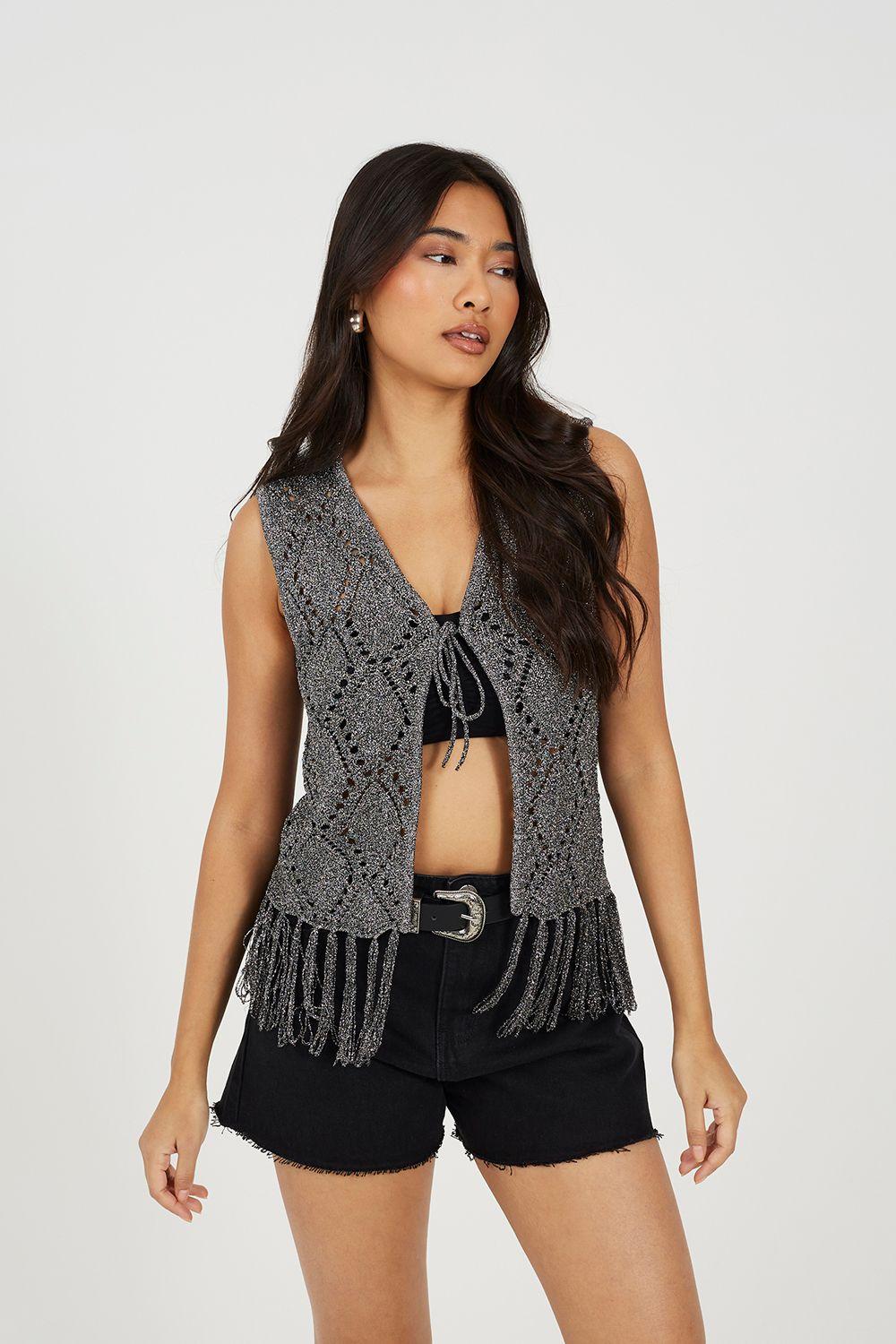 Metallic Tie Front Waistcoat by BRAVE SOUL