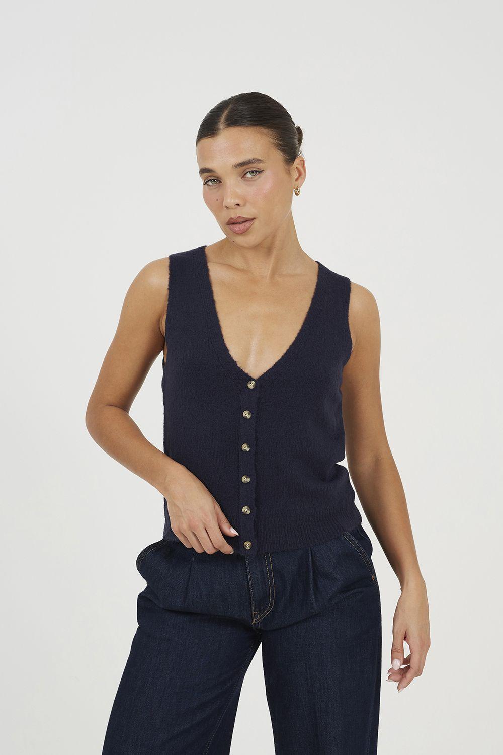 Mossy Yarn V-Neck Knitted Waistcoat by BRAVE SOUL