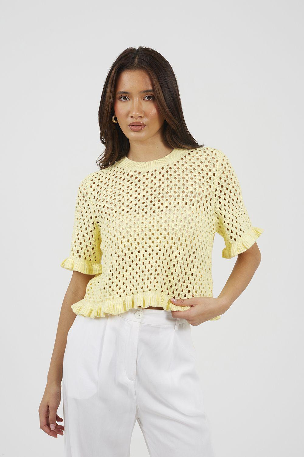 Open Knit T Shirt With Frill Hem by BRAVE SOUL