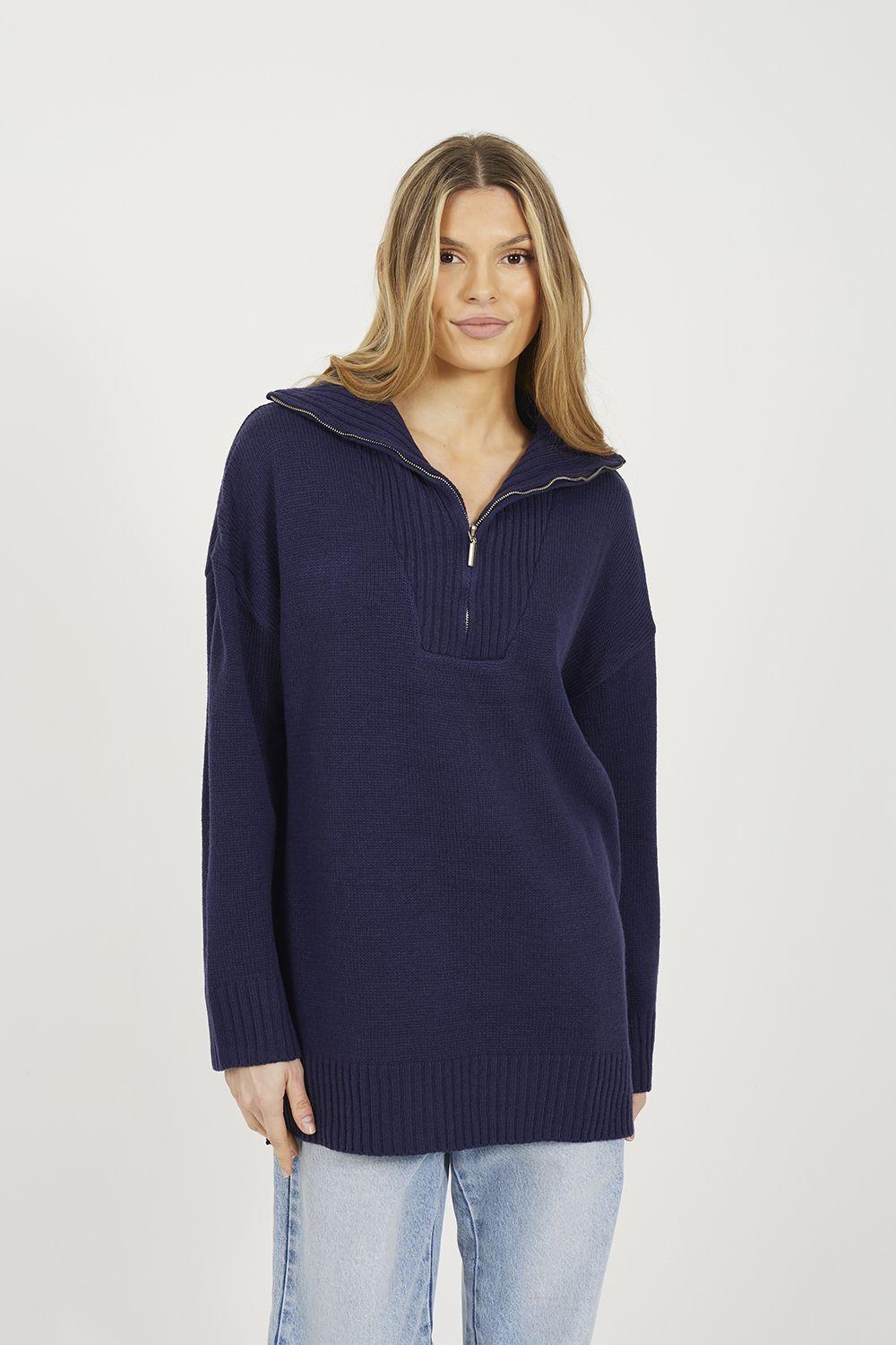 Oversized 1/2 Zip Knitted Jumper by BRAVE SOUL