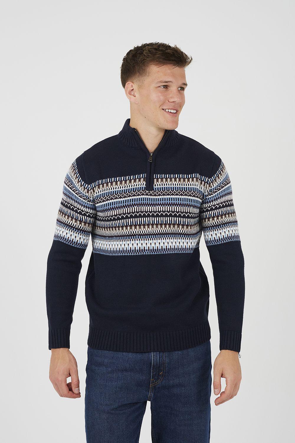 Quarter Zip Fair Isle Jumper by BRAVE SOUL