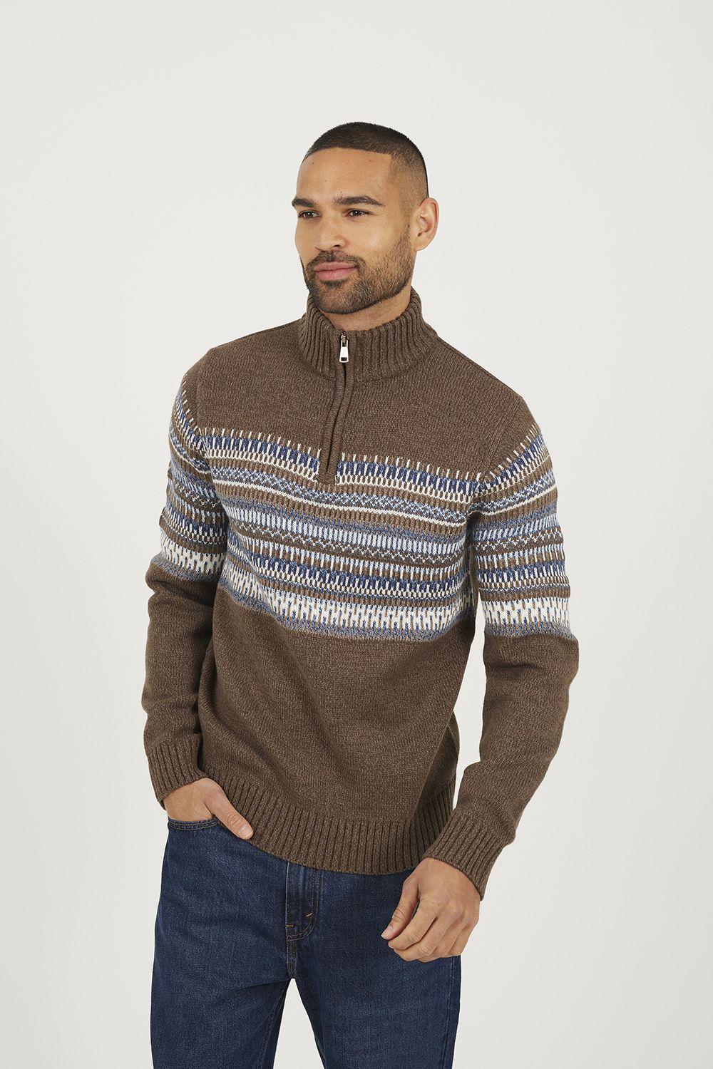 Quarter Zip Fair Isle Jumper by BRAVE SOUL