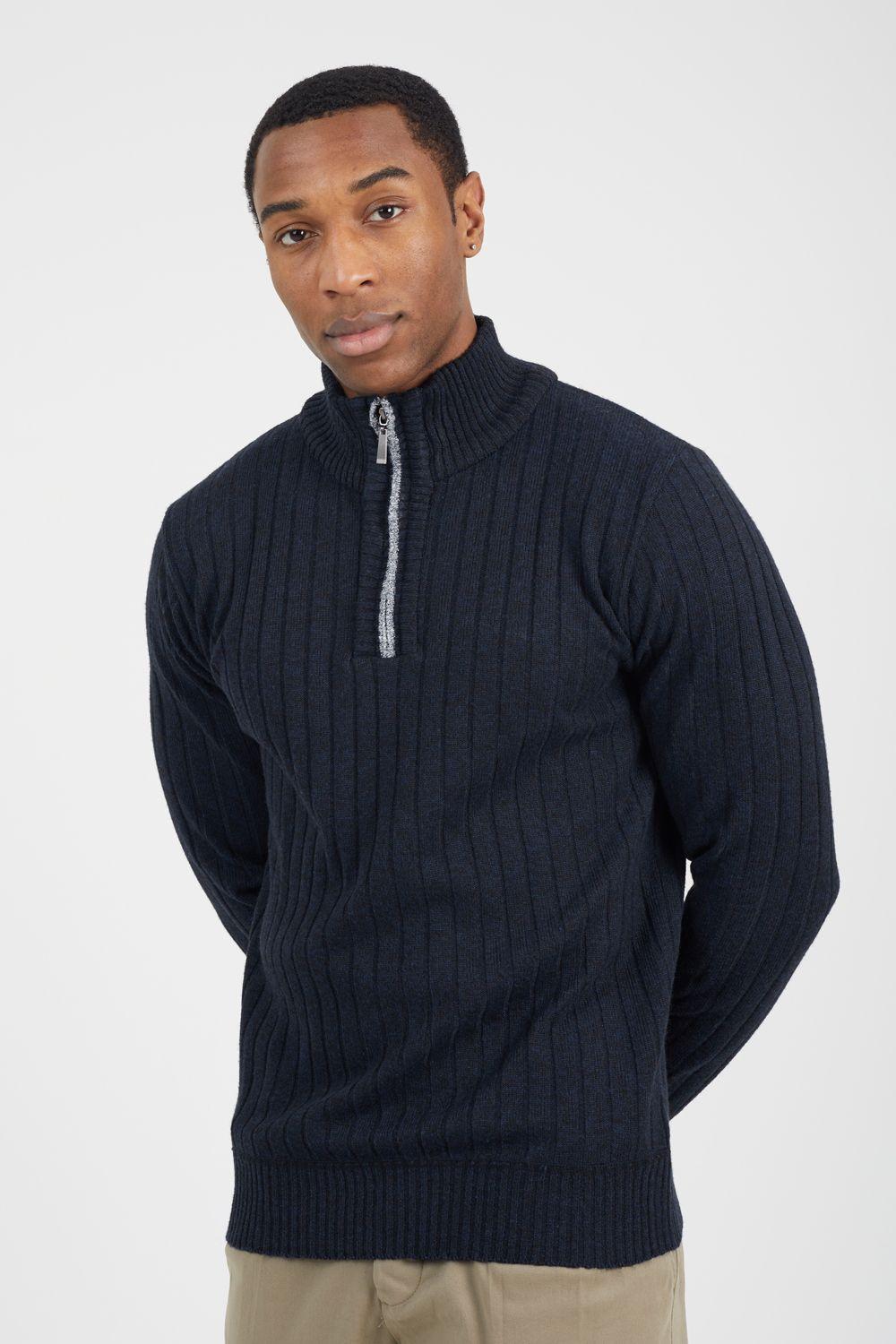Quarter Zip Funnel Neck Rib Knit Jumper by BRAVE SOUL