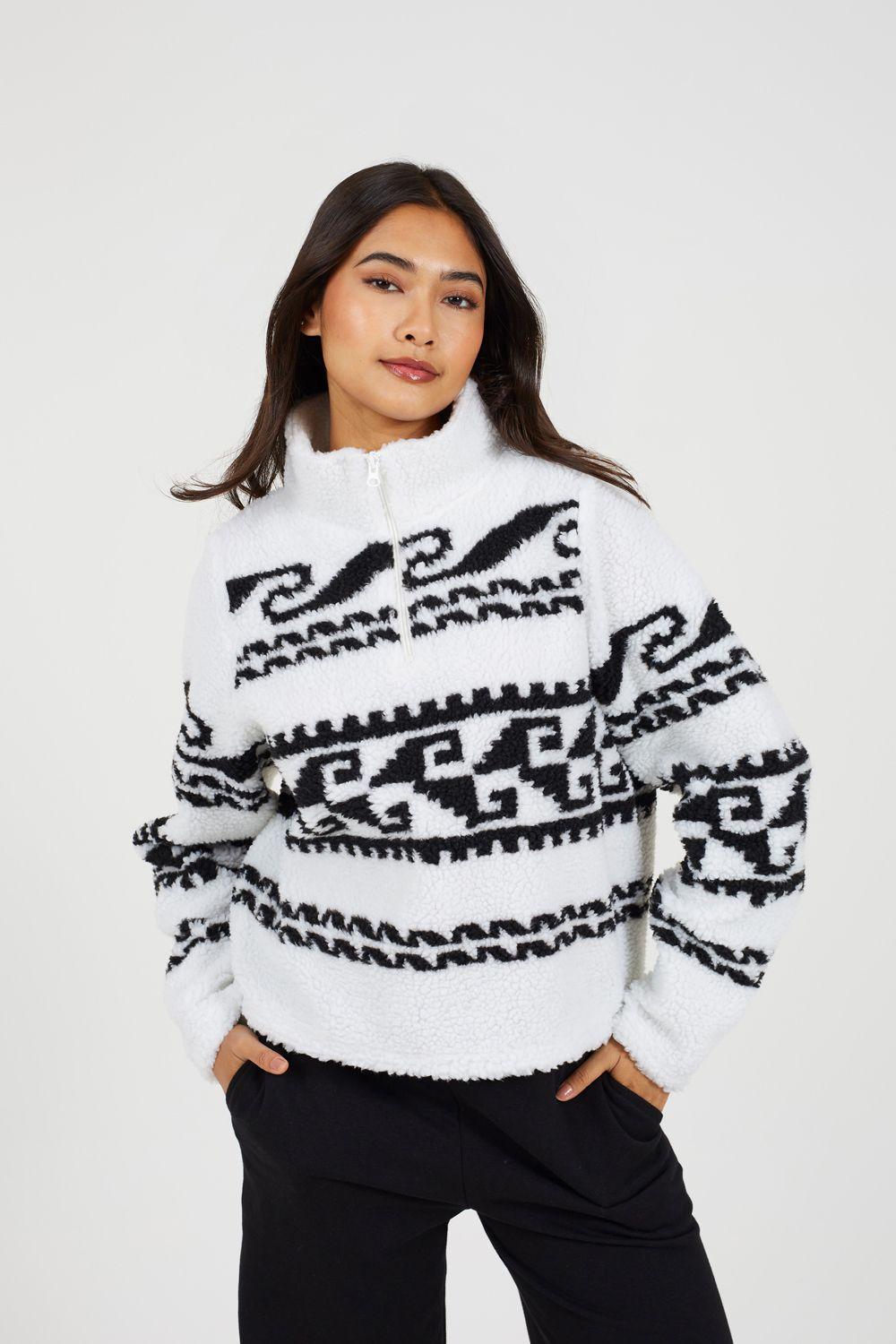 Quarter Zip Printed  Sherpa Fleece by BRAVE SOUL