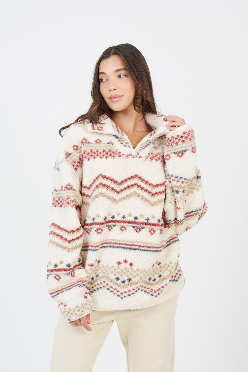 Quarter Zip Printed  Sherpa Fleece by BRAVE SOUL